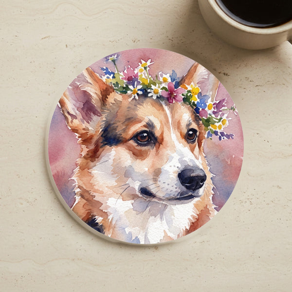 Corgi Watercolor Cork Back Coaster | Dog Lover Gift