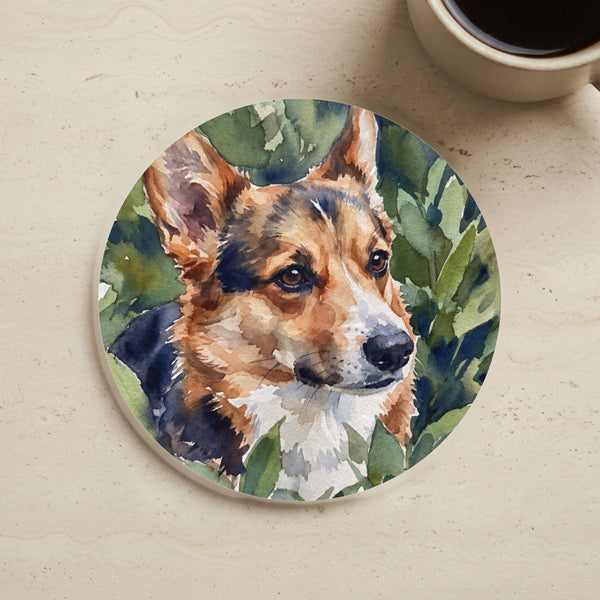 Corgi Watercolor Garden Peek Drink Coaster | Premium Dog Art | Tritan
