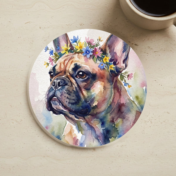 French Bulldog Watercolor Cork Back Coaster | Dog Lover Gift