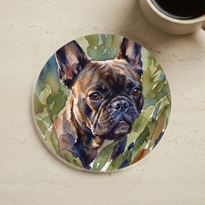 French Bulldog Watercolor Garden Peek Drink Coaster | Premium Dog Art | Tritan