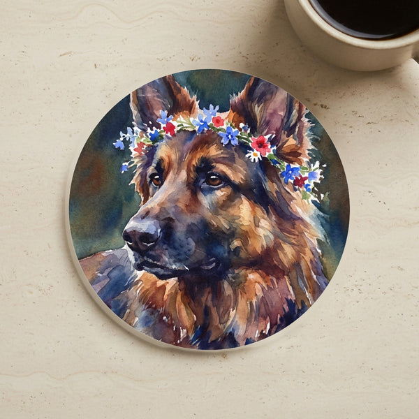 German Shepherd Watercolor Cork Back Coaster | Dog Lover Gift