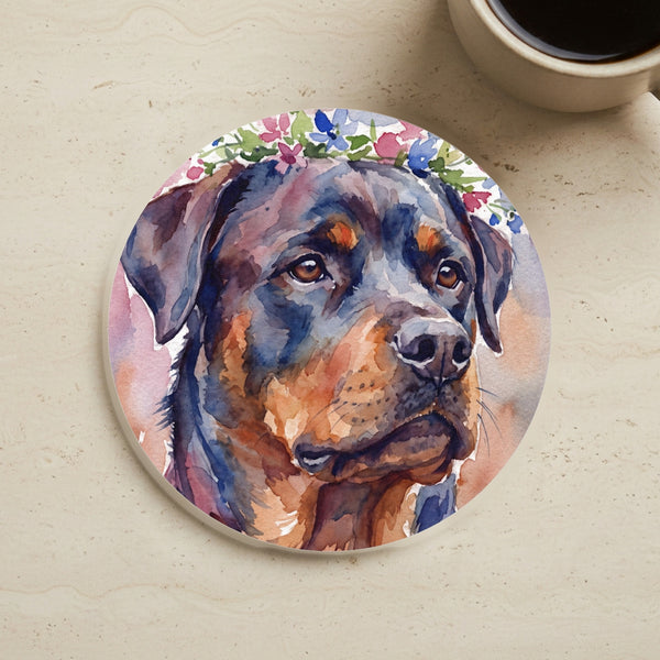 Rottweiler Watercolor Cork Back Coaster | Dog Lover Gift