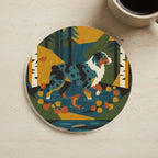 Australian Shepherd Retro Autumn cozy gift set: sherpa fleece blanket, cork-back coaster, and vinyl sticker