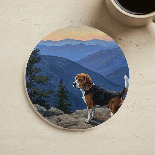 Acrylic Beagle - Mountain Overlook | Cork Back Coaster