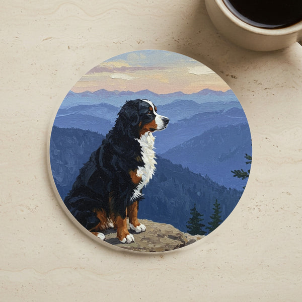 Acrylic Bernese Mountain Dog - Mountain Overlook | Cork Back Coaster