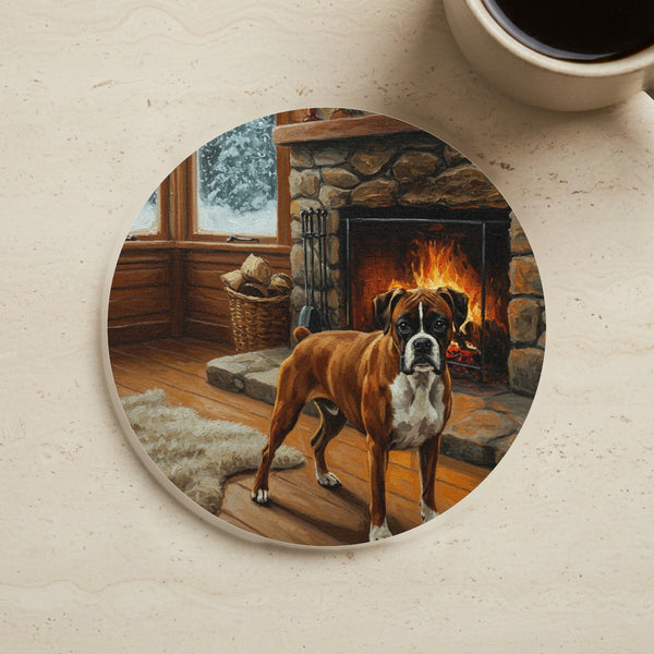 Acrylic Boxer - Winter Hearth | Cork Back Coaster