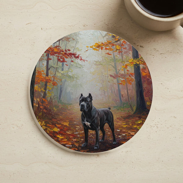 Acrylic Gallery Print Cane Corso - Autumn Woods | Cork Back Coaster