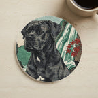 Cane Corso Japanese Print stocking stuffer gift set: round cork-back coaster and two 3x3 vinyl stickers
