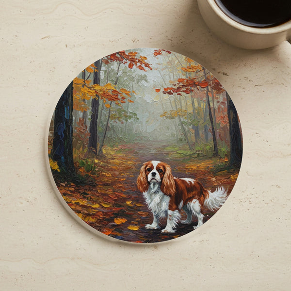 Acrylic Cavalier King Charles Spaniel - Autumn Woods | Cork Back Coaster