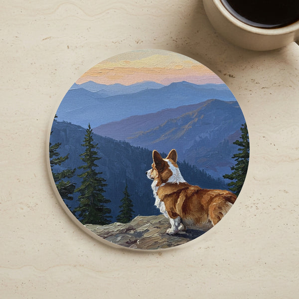 Acrylic Corgi - Mountain Overlook | Cork Back Coaster
