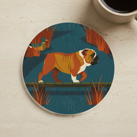 English Bulldog Drink Coaster, Retro Autumn Dog Art, English Bulldog Lover Gift