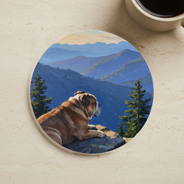 Acrylic English Bulldog - Mountain Overlook | Cork Back Coaster