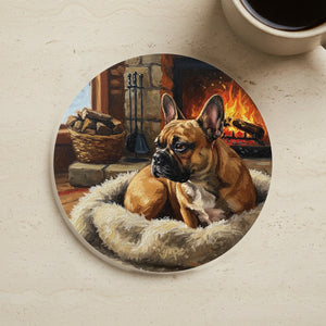 Acrylic French Bulldog - Winter Hearth | Cork Back Coaster