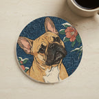 French Bulldog Japanese Print cozy gift set: sherpa fleece blanket, cork-back coaster, and vinyl sticker