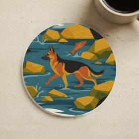 German Shepherd Drink Coaster, Retro Autumn Dog Art, German Shepherd Lover Gift