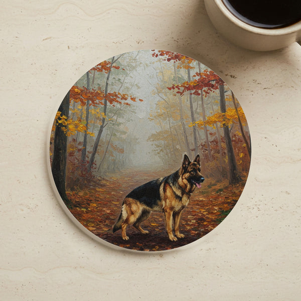 Acrylic German Shepherd - Autumn Woods | Cork Back Coaster
