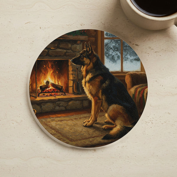 Acrylic German Shepherd - Winter Hearth | Cork Back Coaster