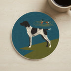 German Shorthaired Pointer Retro Autumn stocking stuffer gift set: round cork-back coaster and two 3x3 vinyl stickers