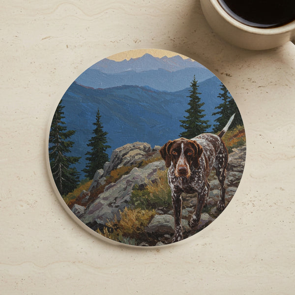 Acrylic German Shorthaired Pointer - Mountain Overlook | Cork Back Coaster