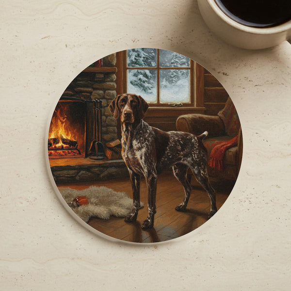 Acrylic German Shorthaired Pointer - Winter Hearth | Cork Back Coaster