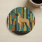 Great Dane Retro Autumn stocking stuffer gift set: round cork-back coaster and two 3x3 vinyl stickers