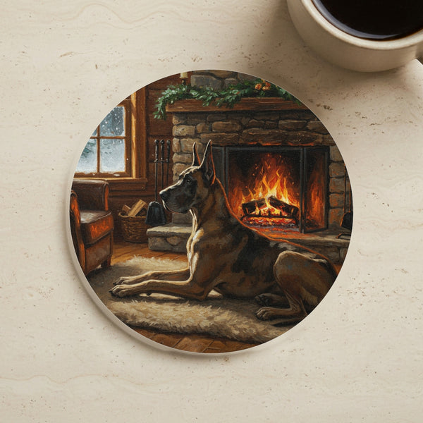 Acrylic Great Dane - Winter Hearth | Cork Back Coaster