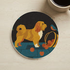 Havanese Drink Coaster, Retro Autumn Dog Art, Havanese Lover Gift cork coaster shown on a warm limestone surface beside a mug