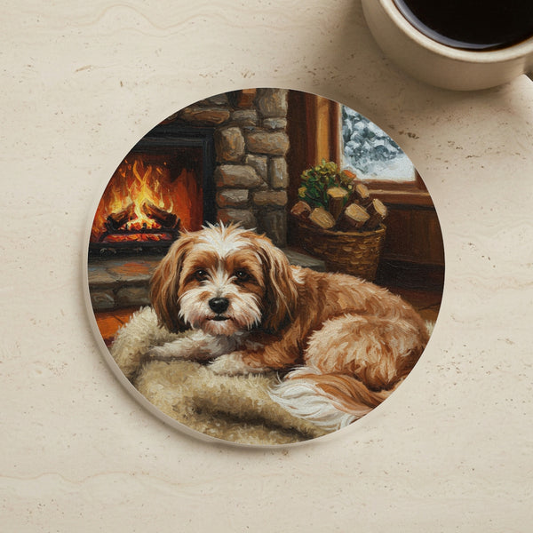 Acrylic Havanese - Winter Hearth | Cork Back Coaster