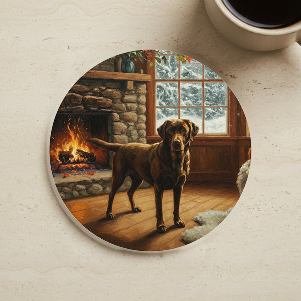 Acrylic Labrador Retriever - Winter Hearth | Cork Back Coaster