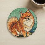 Pomeranian Japanese Print cozy gift set: sherpa fleece blanket, cork-back coaster, and vinyl sticker