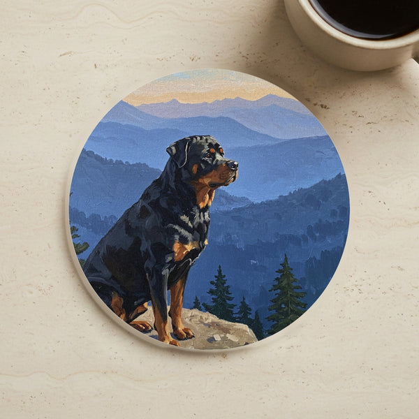 Acrylic Rottweiler - Mountain Overlook | Cork Back Coaster