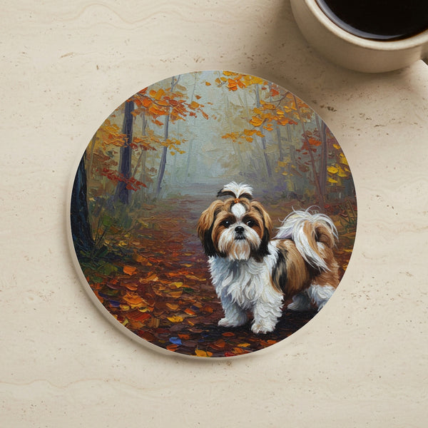 Acrylic Shih Tzu - Autumn Woods | Cork Back Coaster