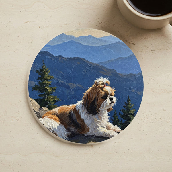 Acrylic Shih Tzu - Mountain Overlook | Cork Back Coaster