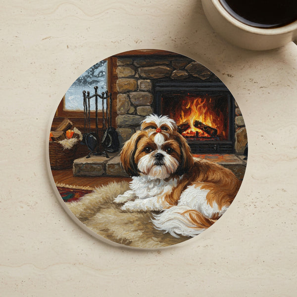 Acrylic Shih Tzu - Winter Hearth | Cork Back Coaster