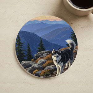 Acrylic Siberian Husky - Mountain Overlook | Cork Back Coaster