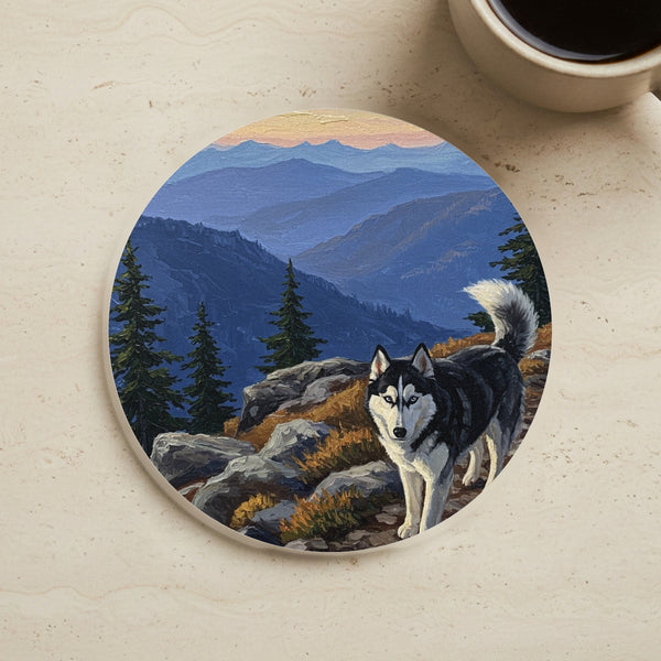 Acrylic Siberian Husky - Mountain Overlook | Cork Back Coaster