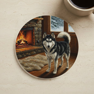Acrylic Siberian Husky - Winter Hearth | Cork Back Coaster