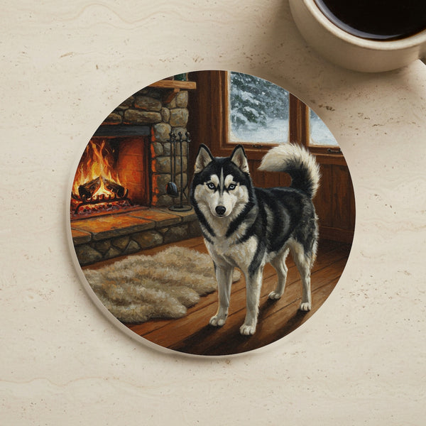 Acrylic Siberian Husky - Winter Hearth | Cork Back Coaster