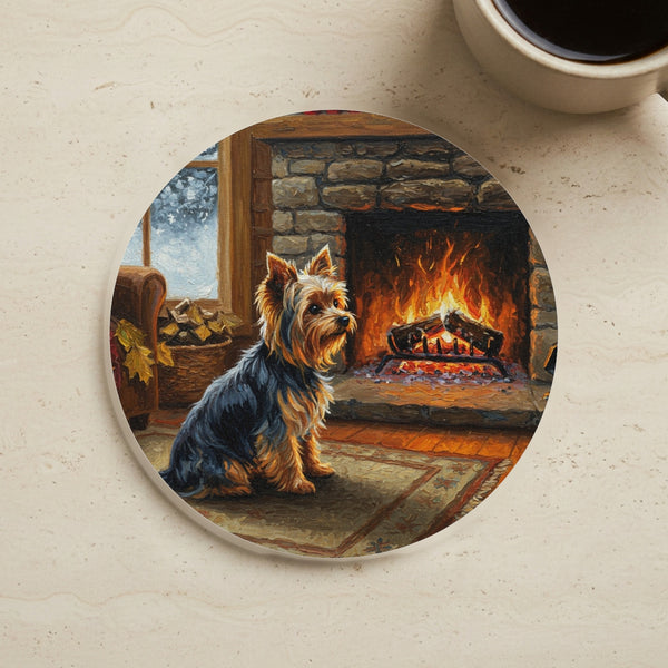 Acrylic Yorkshire Terrier - Winter Hearth | Cork Back Coaster