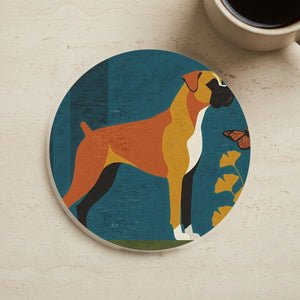 Boxer Drink Coaster, Retro Autumn Dog Art, Boxer Lover Gift