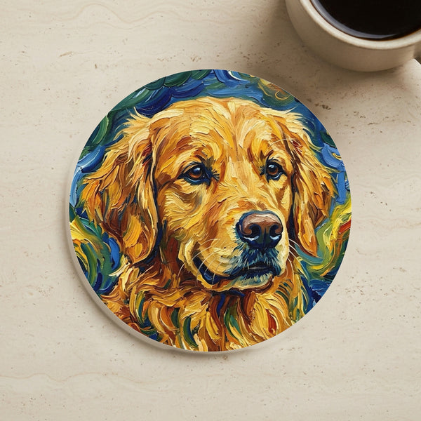 Golden Retriever Post-Impressionist Oil Painting Coaster | Dog Art Gift | Pet Decor