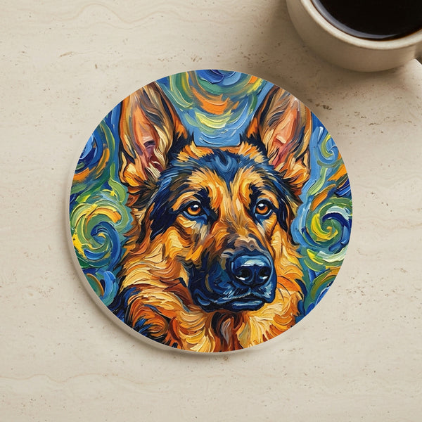 German Shepherd Post-Impressionist Oil Painting Coaster, GSD Art, Dog Lover Gift, Pet Owner Decor, Dog Mom