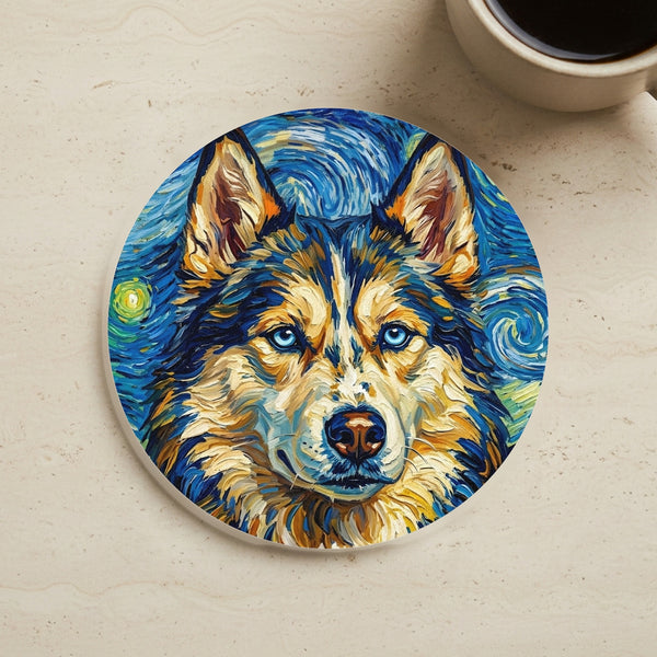 Siberian Husky Coaster Post-Impressionist Oil Painting | Dog Art Gift | Husky Decor for Dog Lovers
