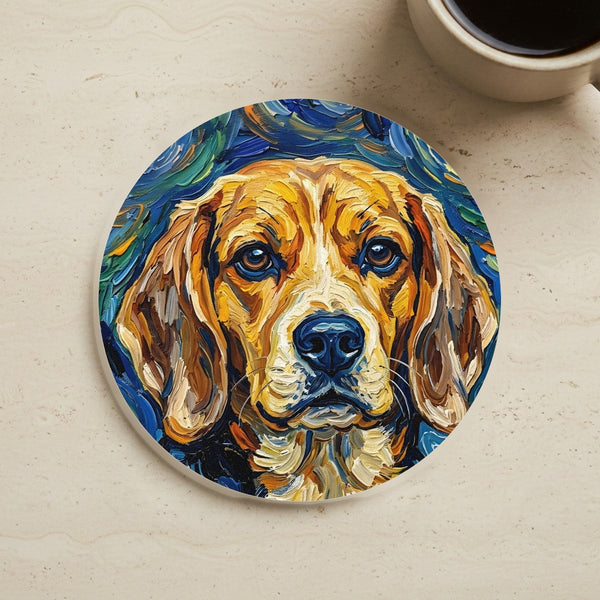 Beagle Coaster | Post-Impressionist Oil Painting Dog Art | Pet Lover Gift & Home Decor
