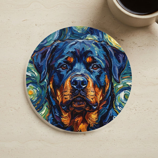 Rottweiler Coaster | Post-Impressionist Oil Painting Dog Art | Pet Gift for Her Him | Dog Lover Decor