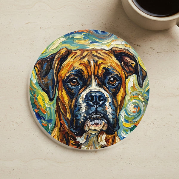 Boxer Coaster, Post-Impressionist Oil Painting Dog Art Decor, Boxer Lover Gift for Him Her