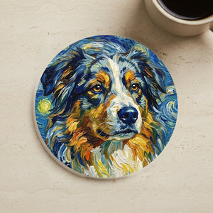 Australian Shepherd Coaster Post-Impressionist Oil Painting - Aussie Dog Art Decor, Pet Lover Gift, Puppy Keepsake