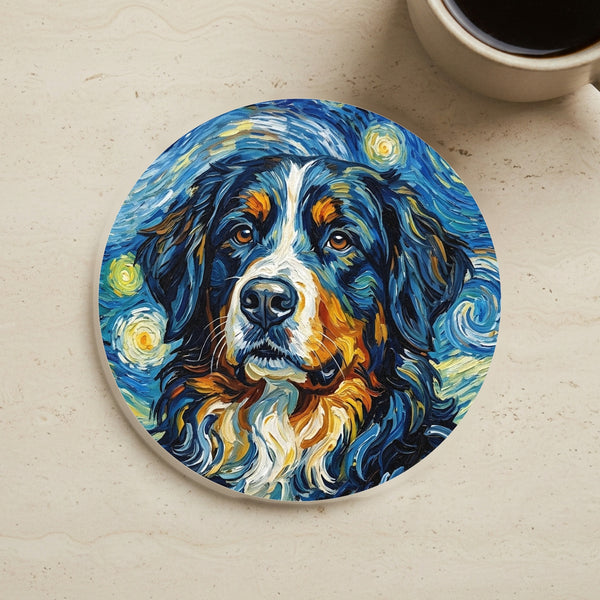 Bernese Mountain Dog Post-Impressionist Oil Painting Coaster - Berner Dog Lover Gift, Pet Portrait Decor