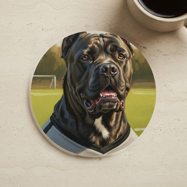 Cane Corso Oil Painting Soccer Portrait Coaster | Dog Art Gift | Pet Decor for Cane Corso Lovers