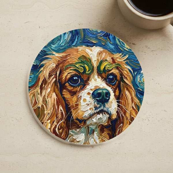 Cavalier King Charles Spaniel Post-Impressionist Oil Painting Coaster | Dog Art Gift | Pet Lover Decor | Cavalier Mom Dad Present
